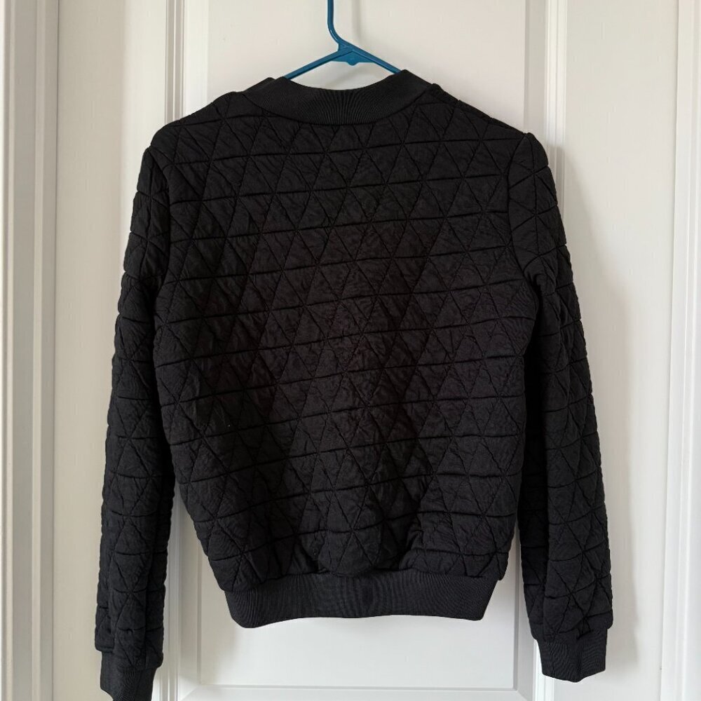SHEIN Bomber Jacket Black Quilted Triangle Zip Up Womens XS - Picture 4 of 6